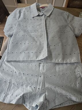 Francesca's Collections Light Blue Eyelet Short Set